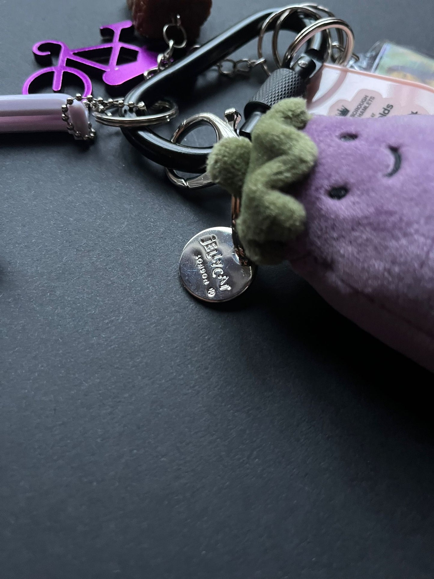 Bag charm and keyring eggplant jelly cat