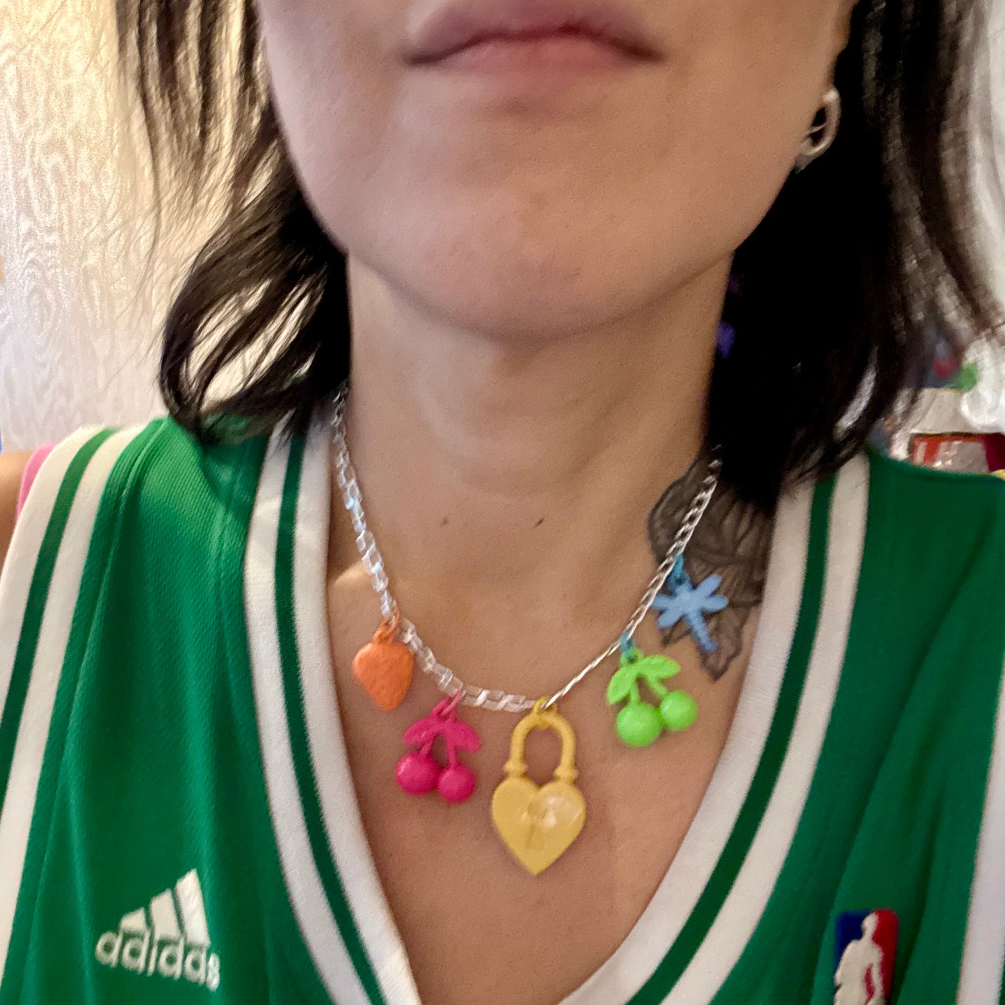 Vintage plastic charm necklace Lock