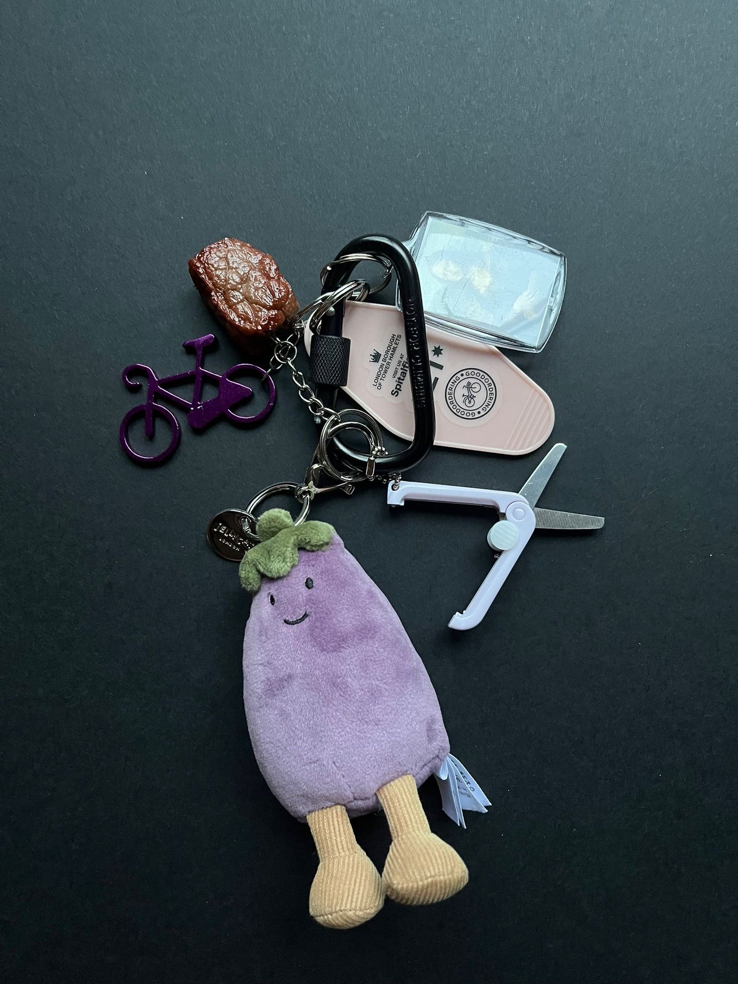 Bag charm and keyring eggplant jelly cat