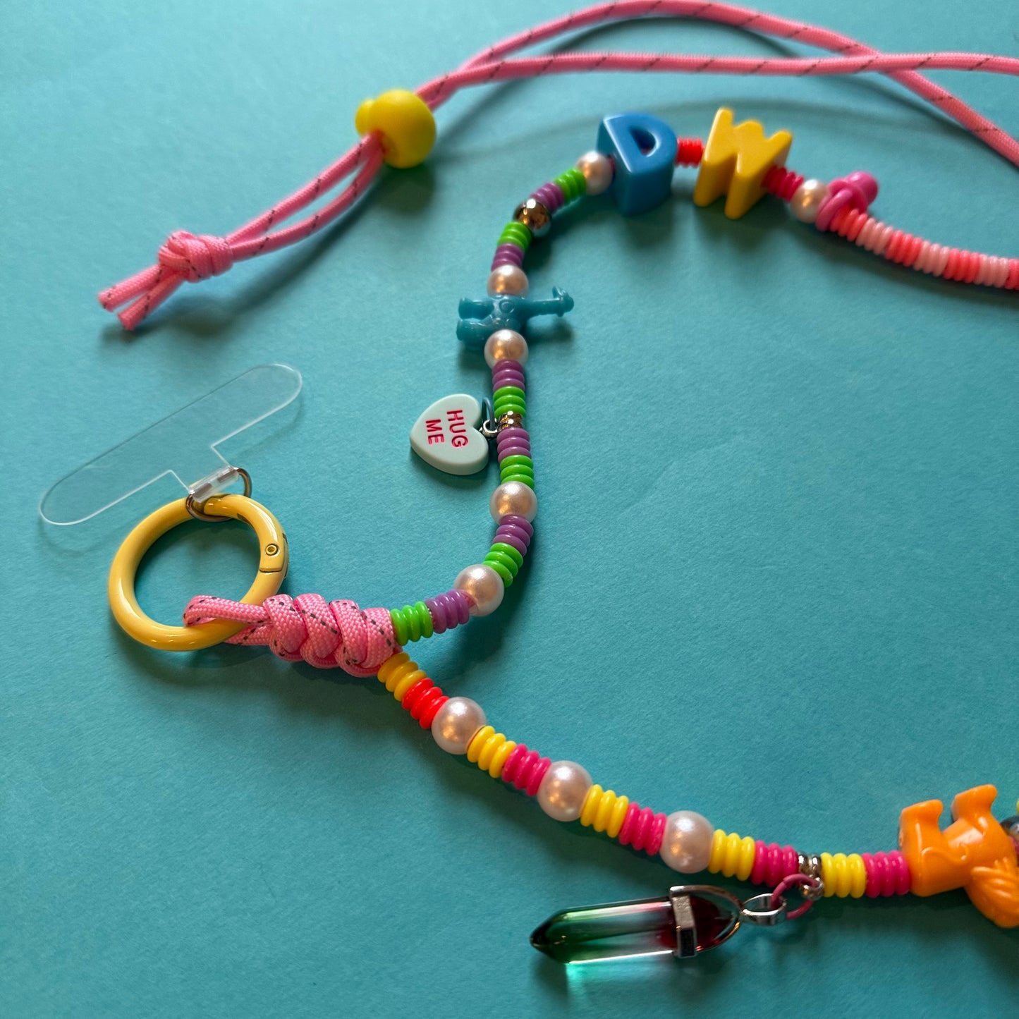 Beaded neon phone strap lanyard