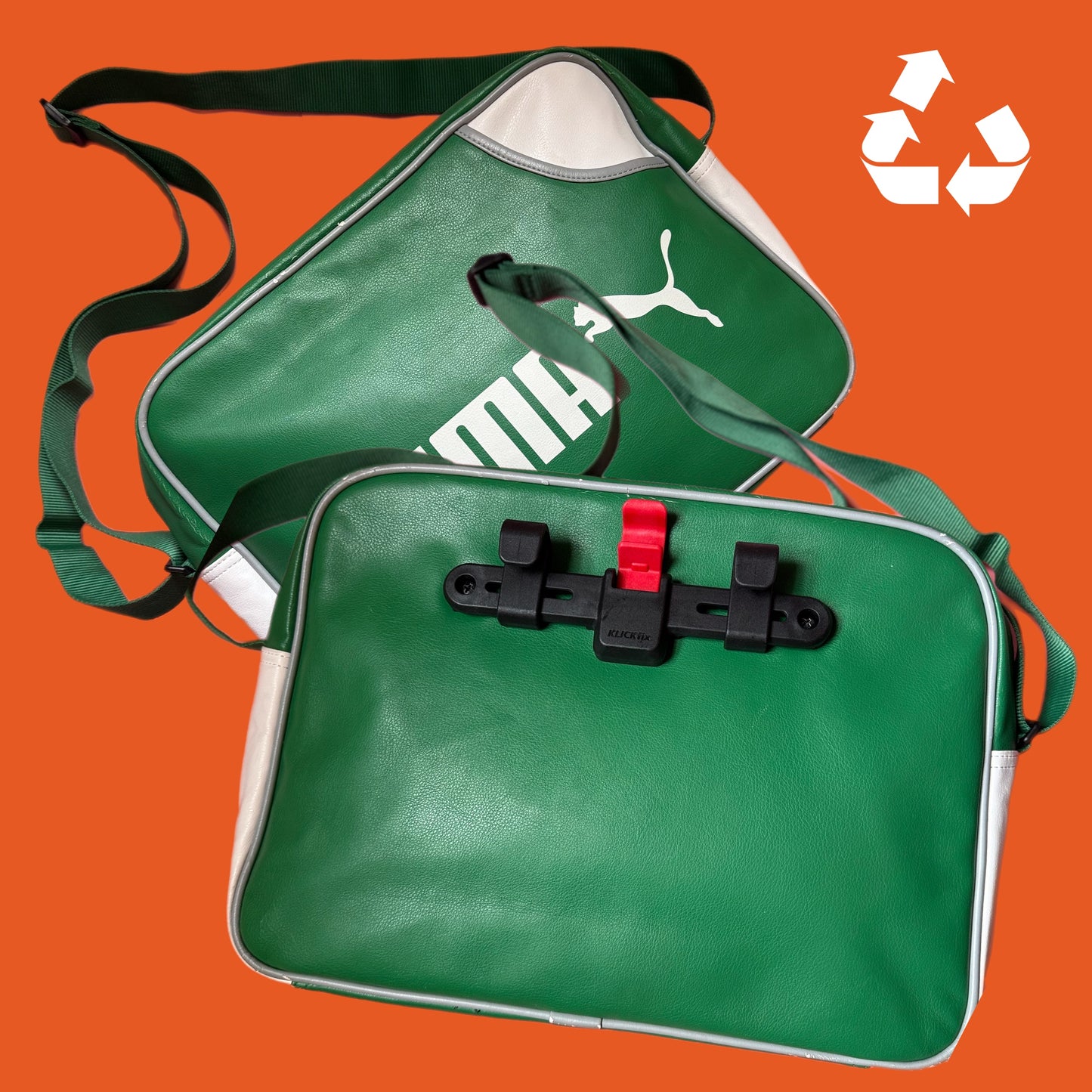 Upcycled Puma Bike Pannier messenger bag green