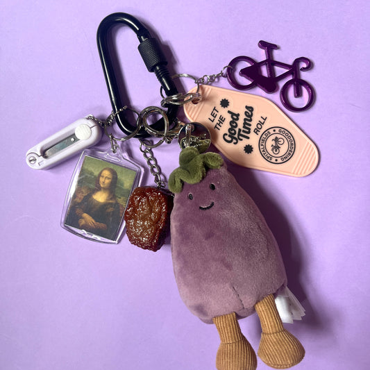 Bag charm and keyring eggplant jelly cat