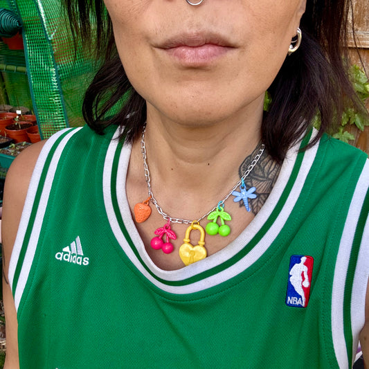 Vintage plastic charm necklace Lock
