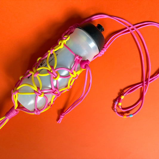 Macrame para cord bottle bag pink yellow