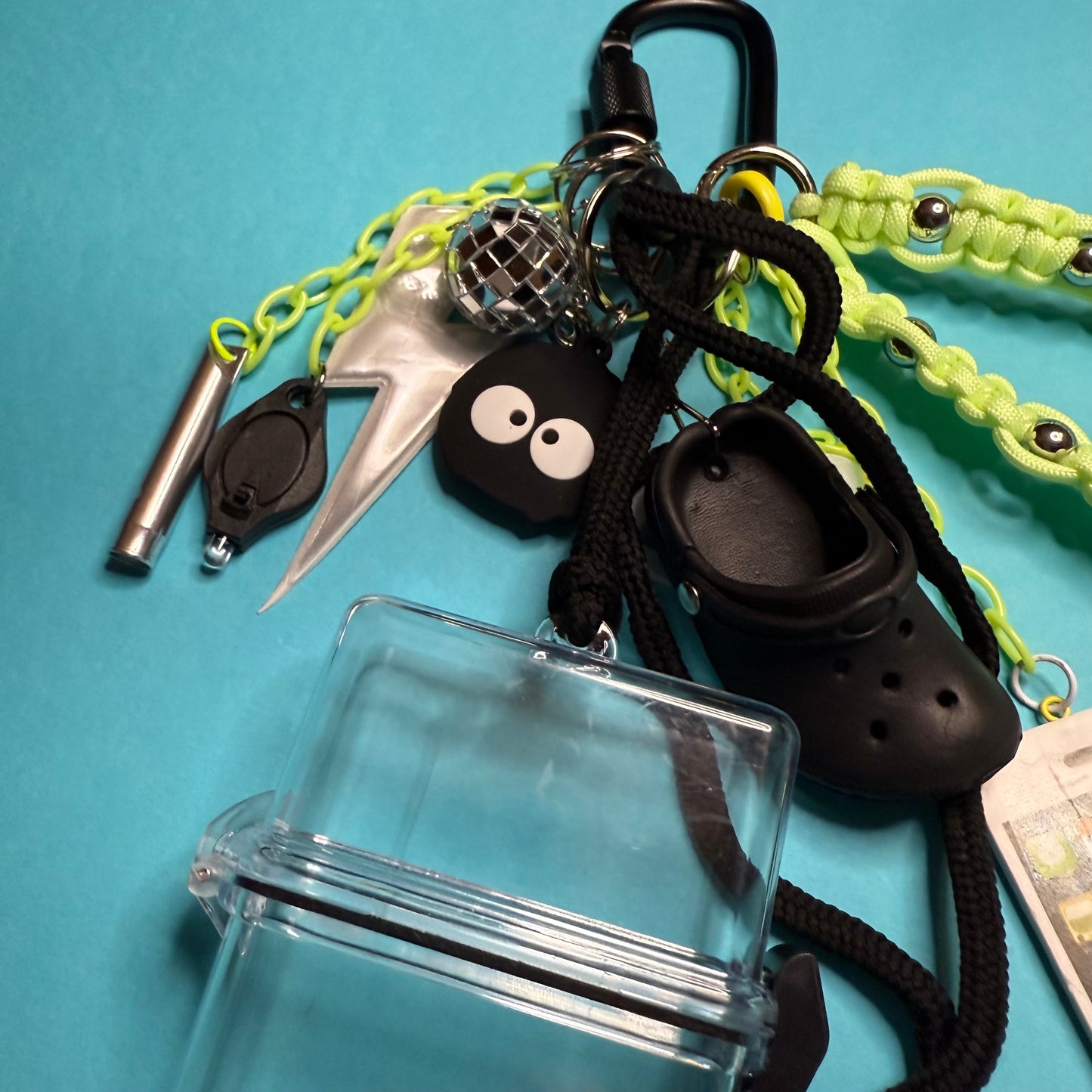 Bag charm and keyring black and neon yellow airtag