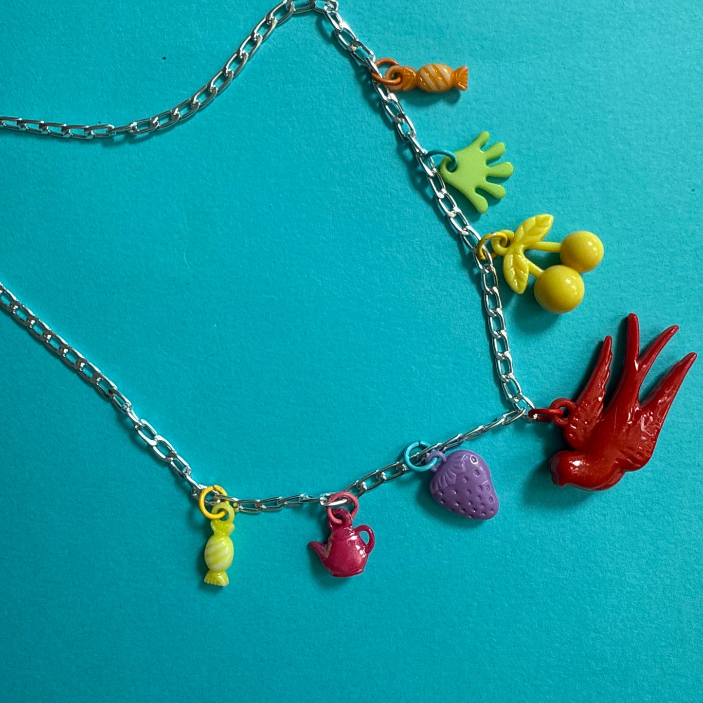 Vintage plastic charm necklace Swallow
