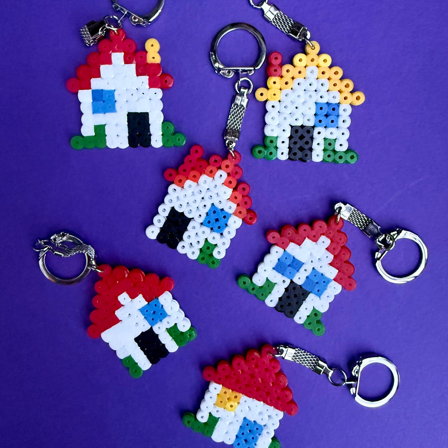 Hama bead cottage keyring