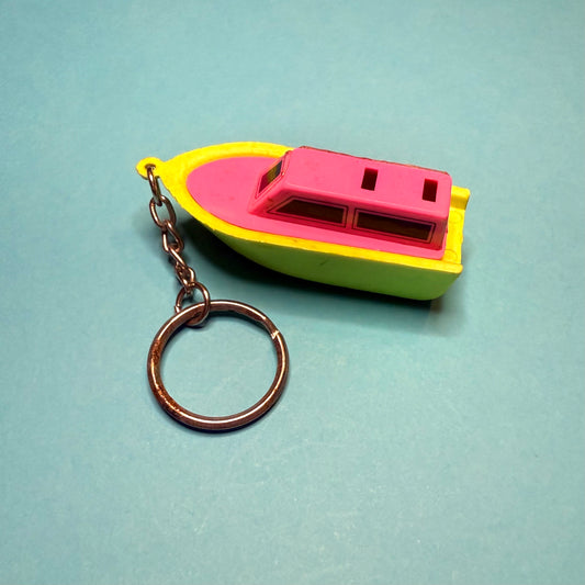 Neon 80s mini speed boat charm keyring