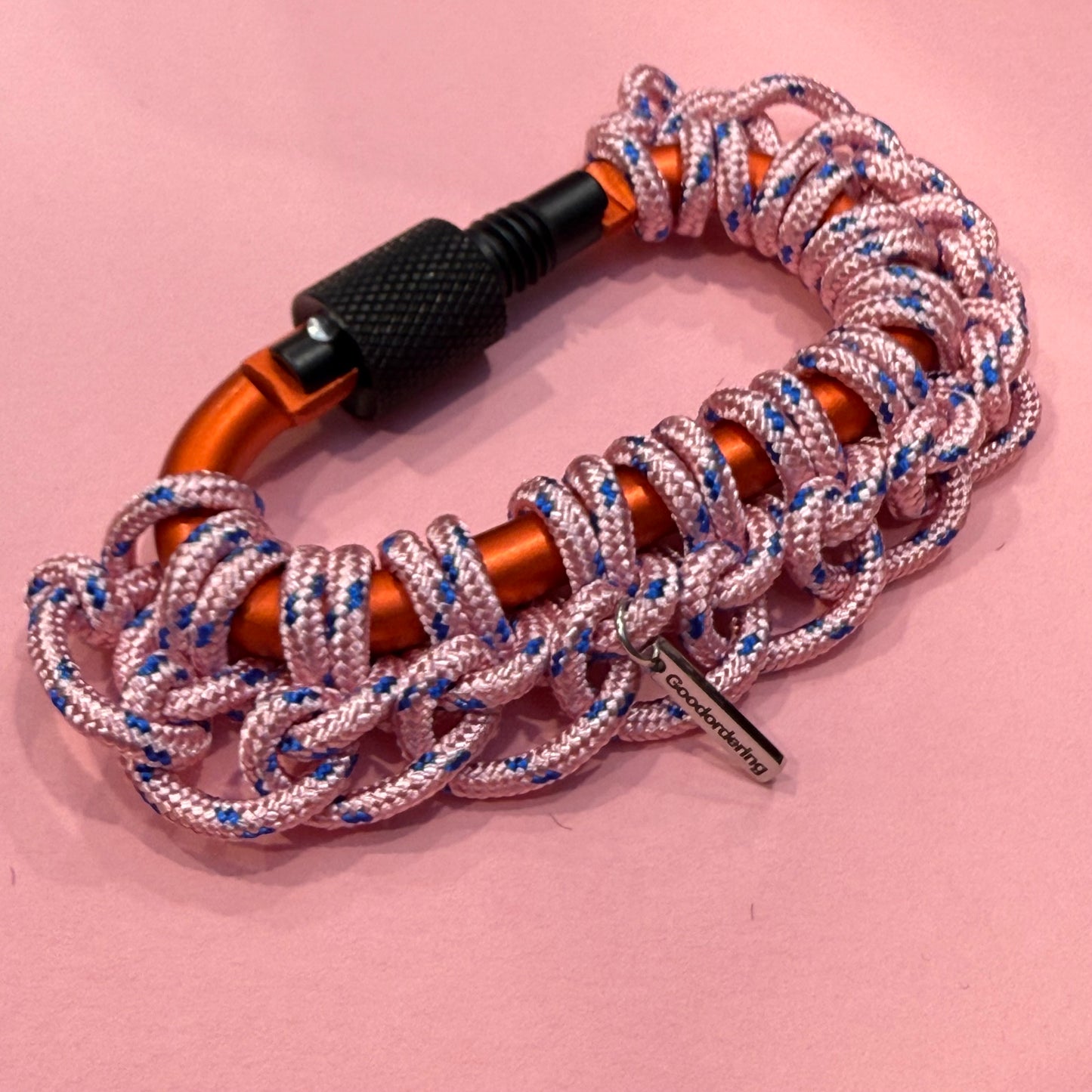 Paracord wrapped carabiner pink flower