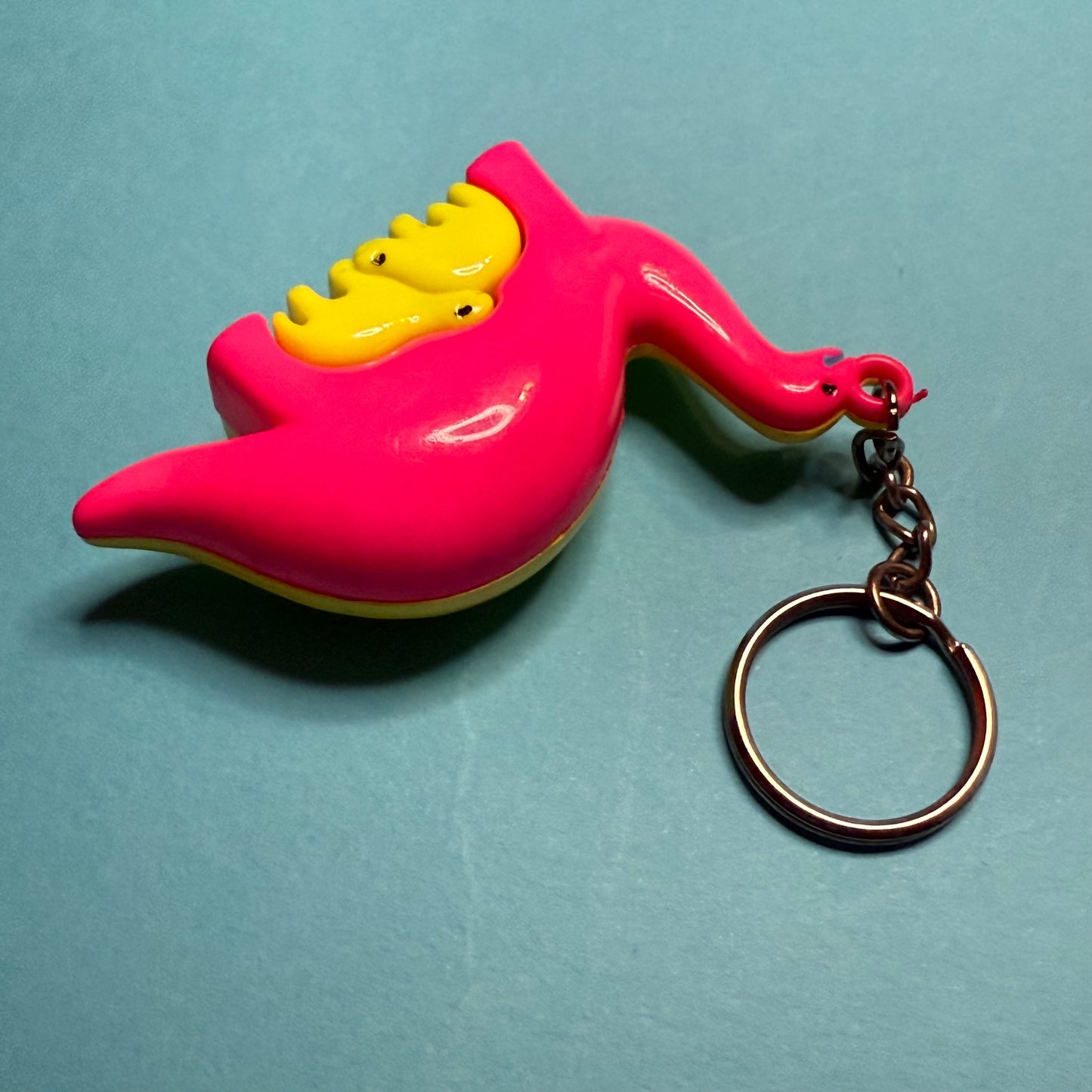 Neon 80s mini mummy dino charm keyring