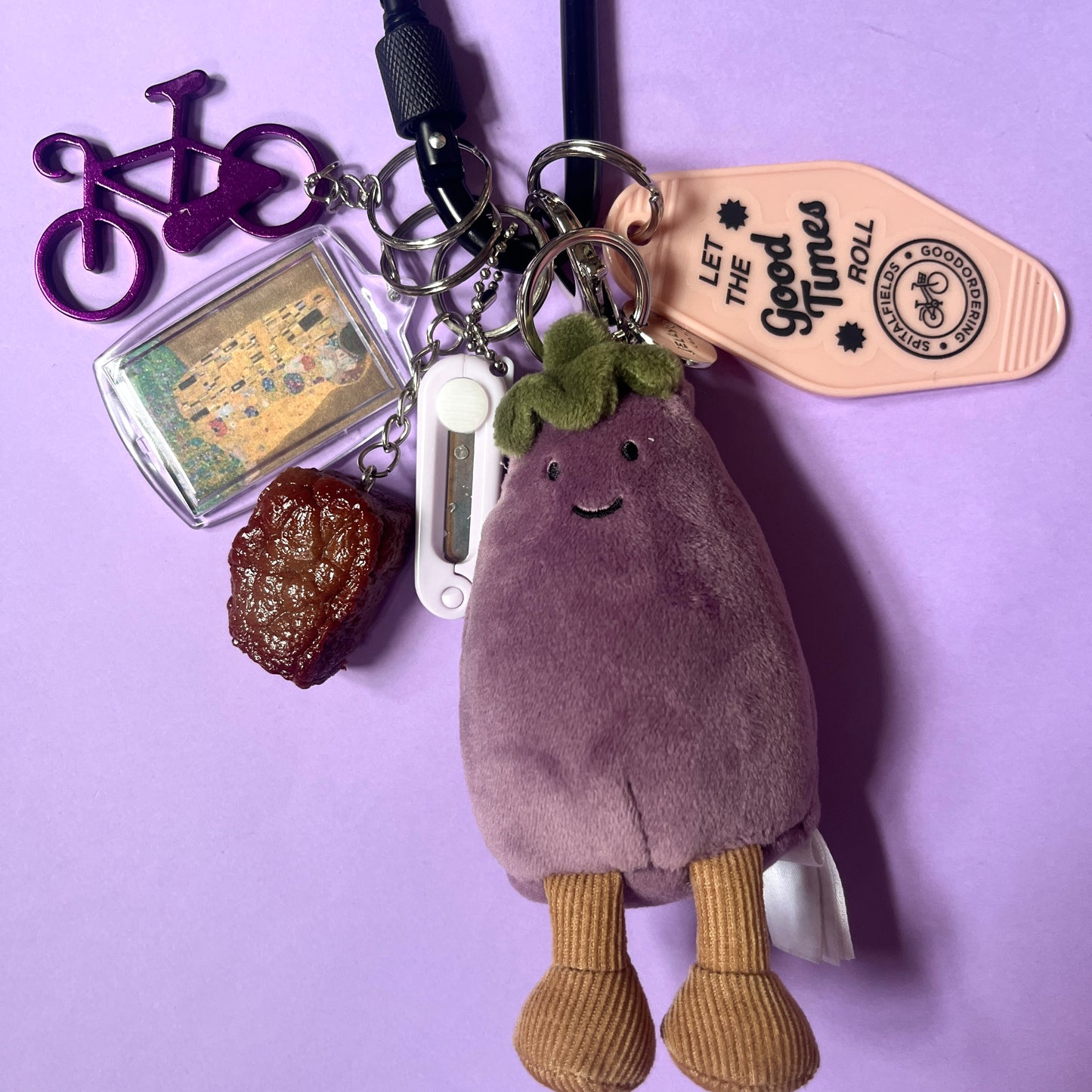 Bag charm and keyring eggplant jelly cat