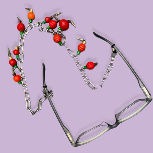 Glasses charm chain with wooden beads and studs