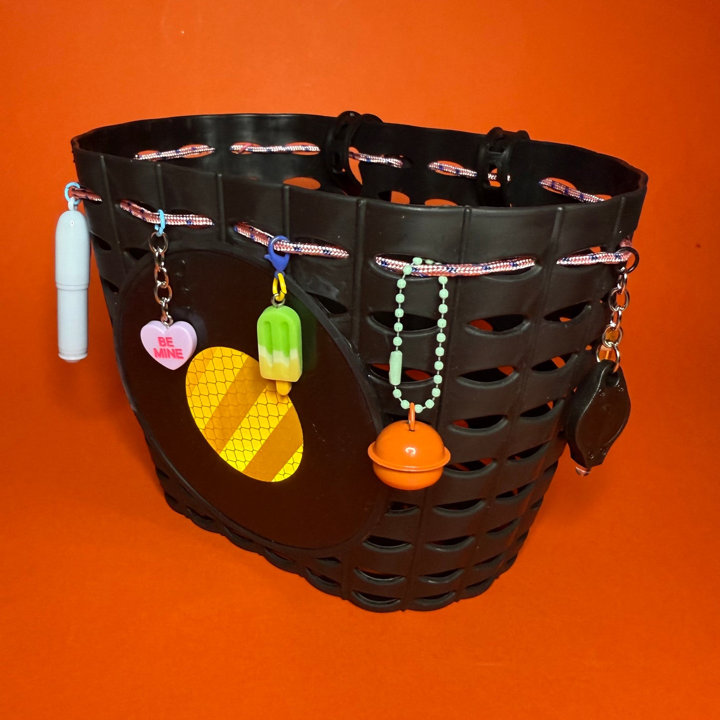 Plastic kids charm bike or scooter basket pink