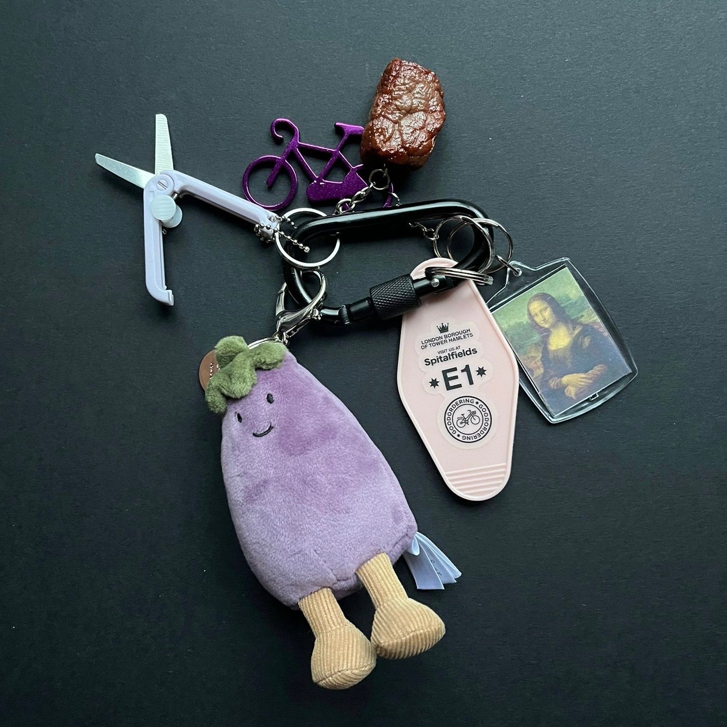 Bag charm and keyring eggplant jelly cat