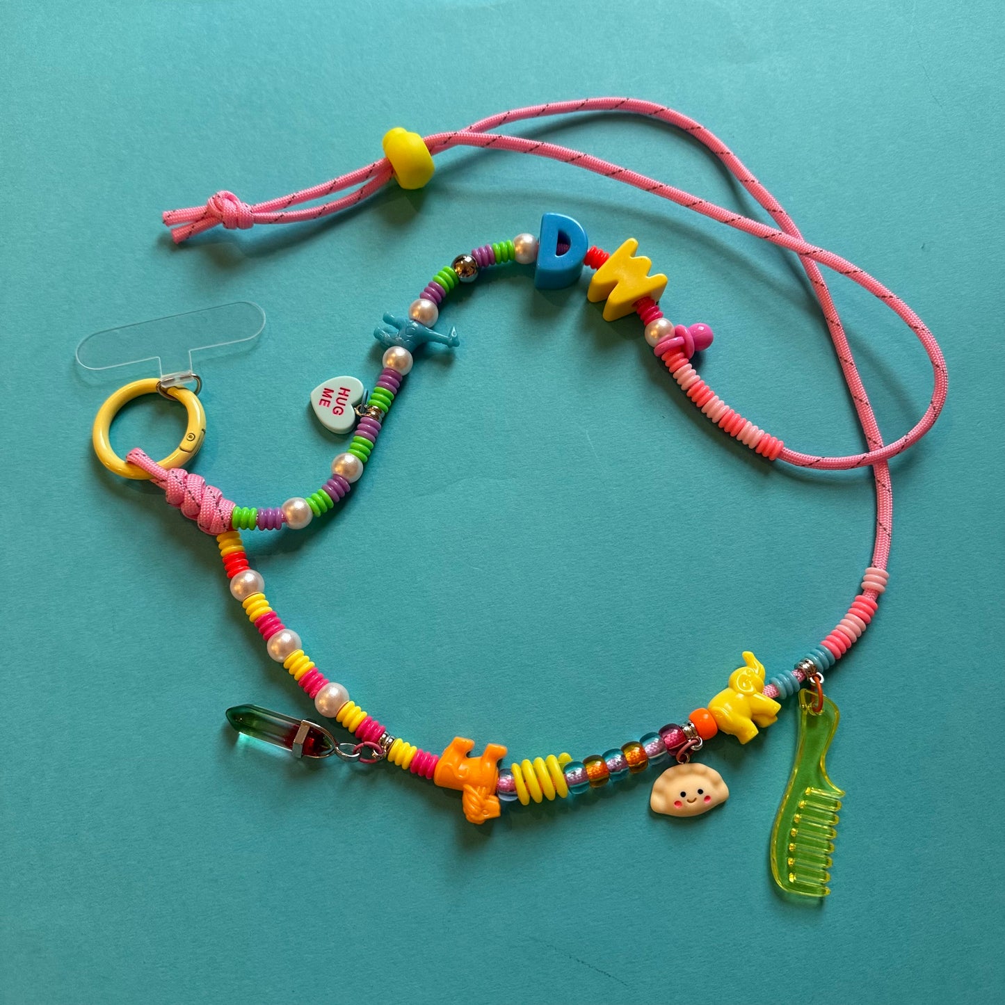 Beaded neon phone strap lanyard