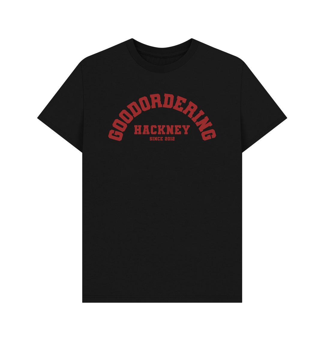 Black Goodordering Hackney since 2012 varsity t-shirt