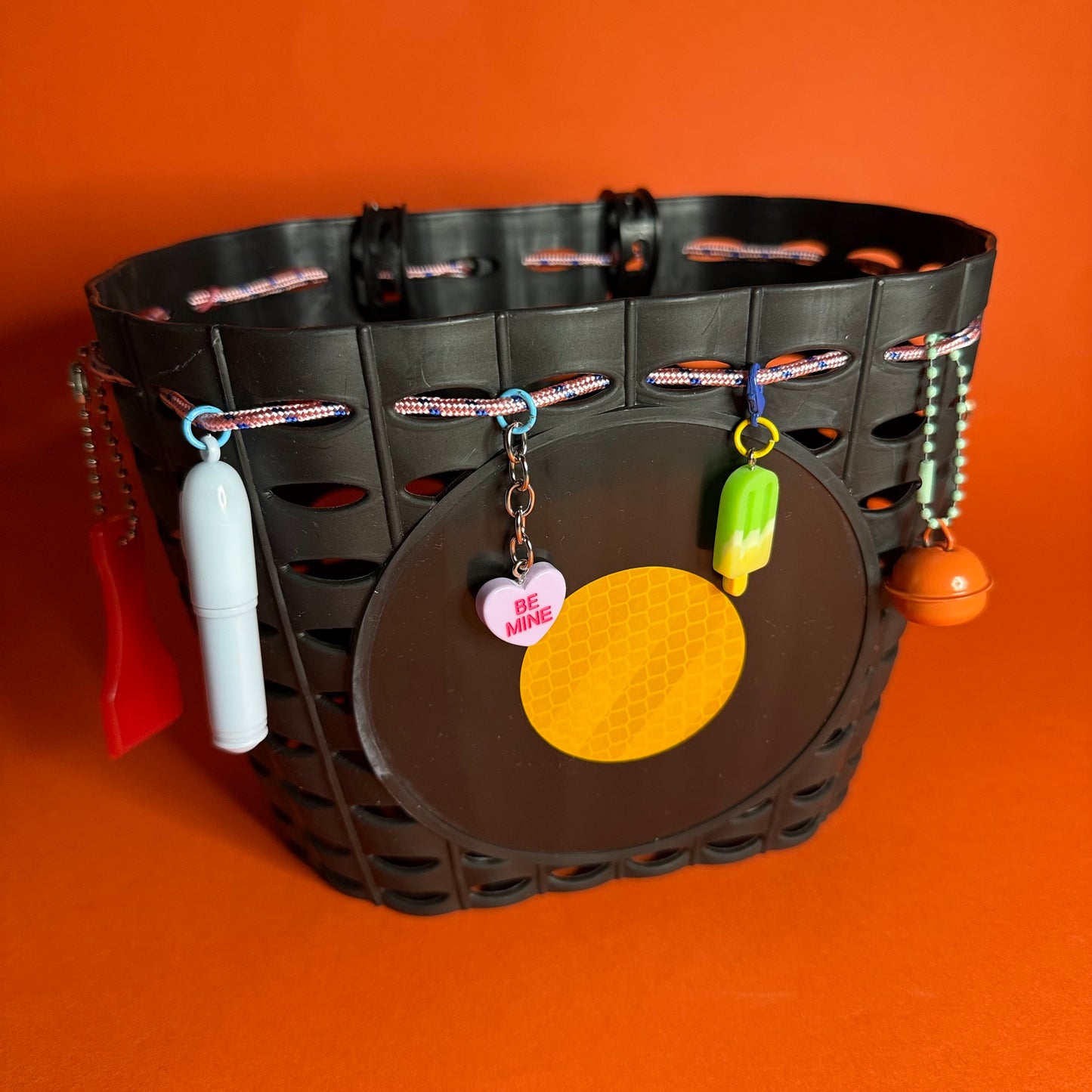 Plastic kids charm bike or scooter basket pink