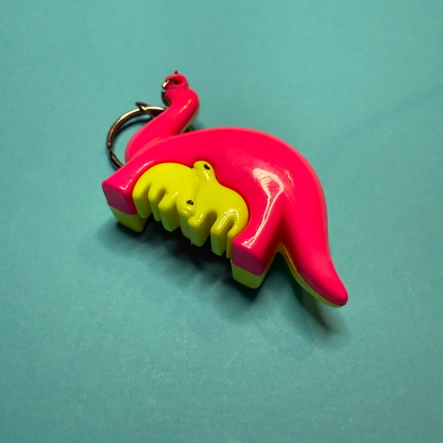 Neon 80s mini mummy dino charm keyring