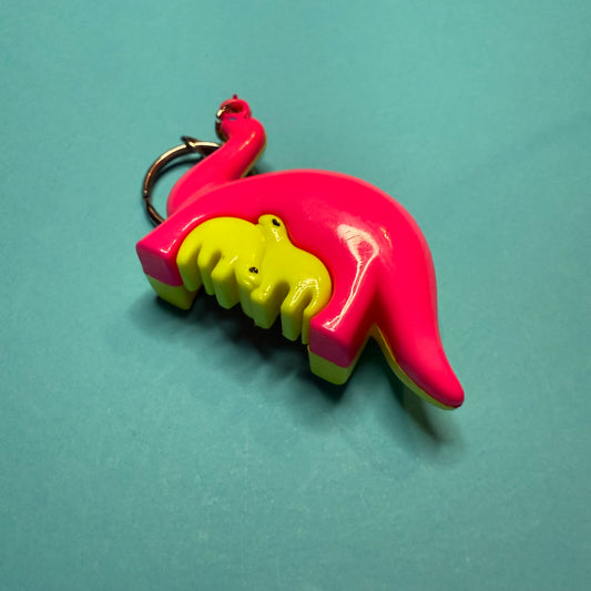 Neon 80s mini mummy dino charm keyring