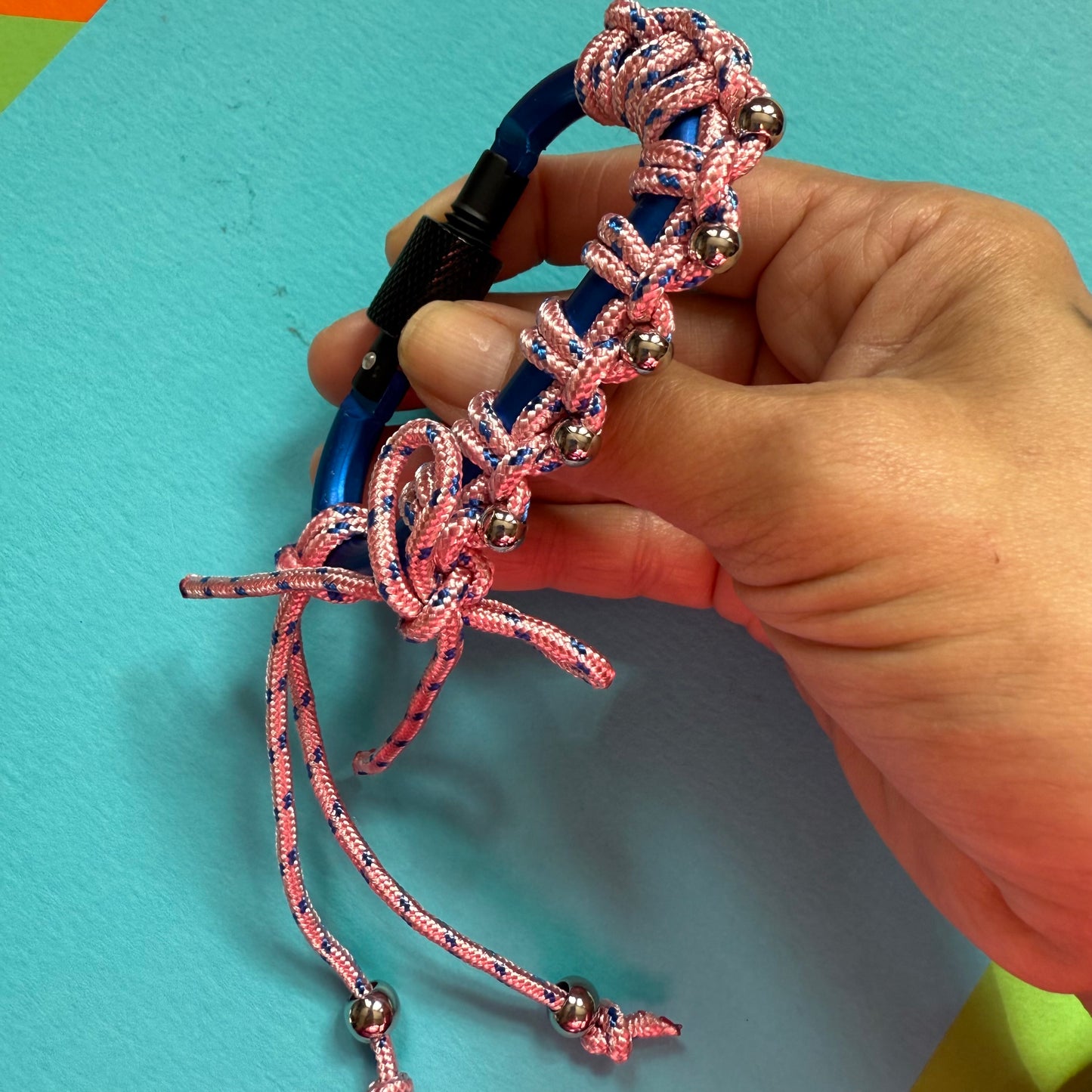 Paracord wrapped carabiner pink bow