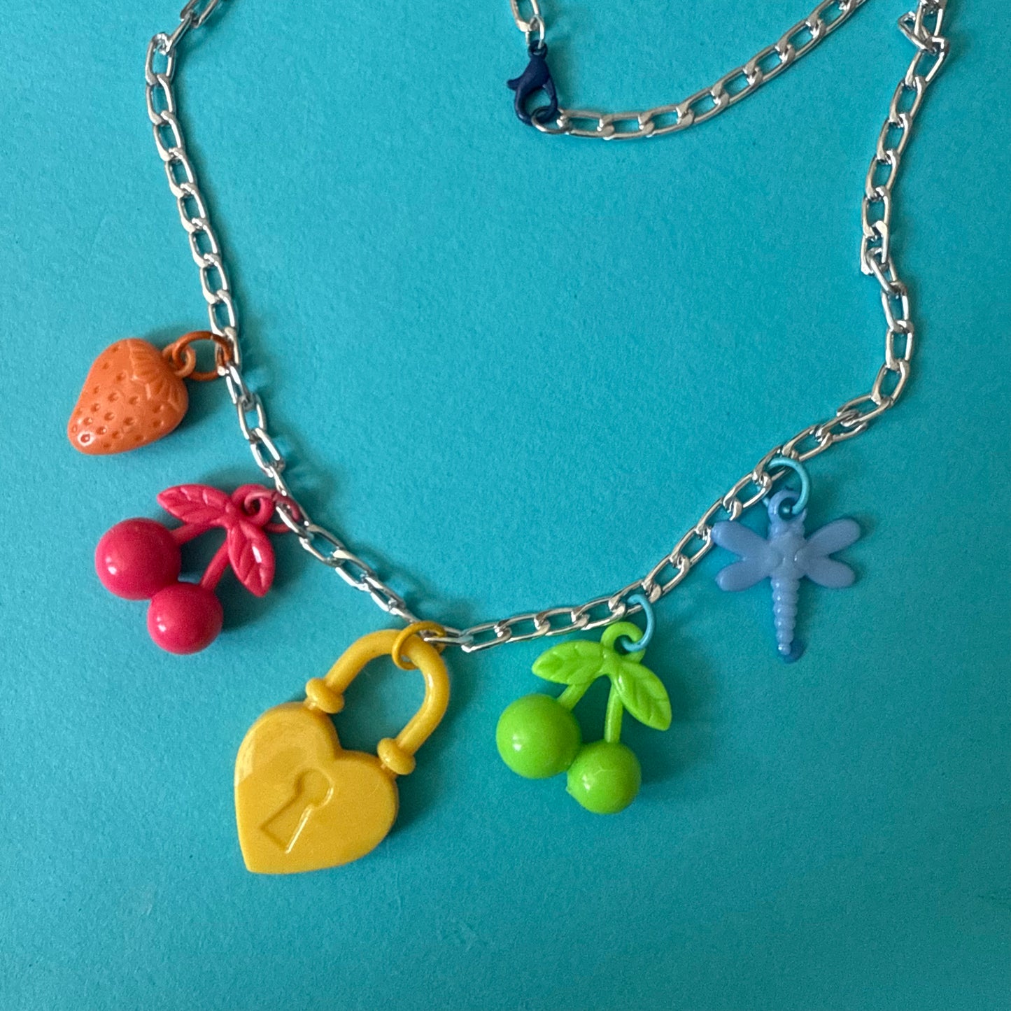 Vintage plastic charm necklace Lock