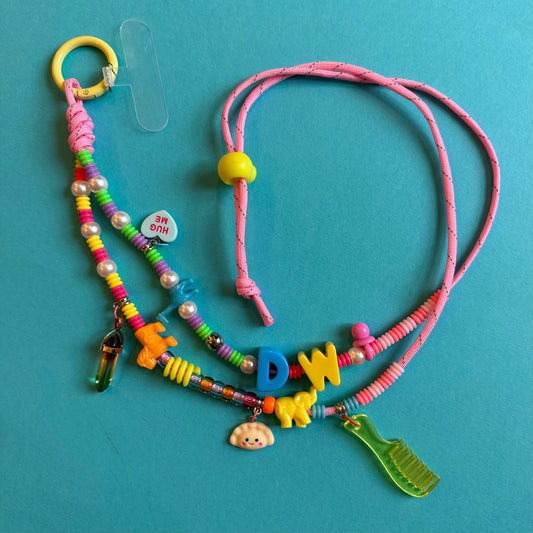 Beaded neon phone strap lanyard