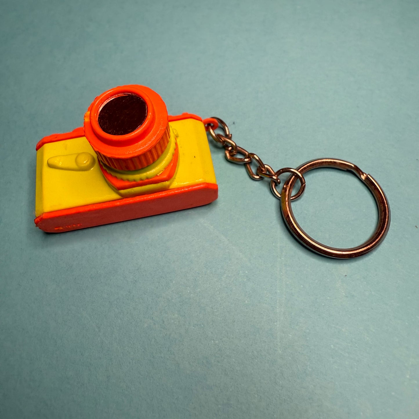 Neon 80s mini orange yellow camera charm keyring