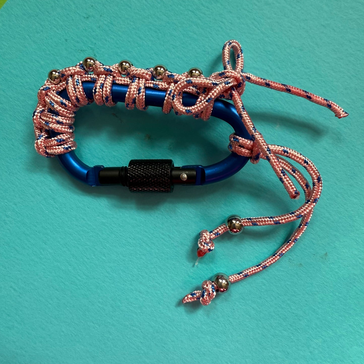 Paracord wrapped carabiner pink bow