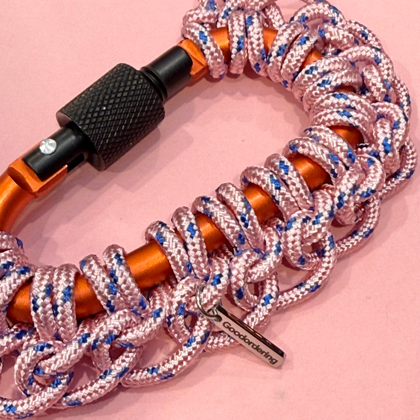 Paracord wrapped carabiner pink flower