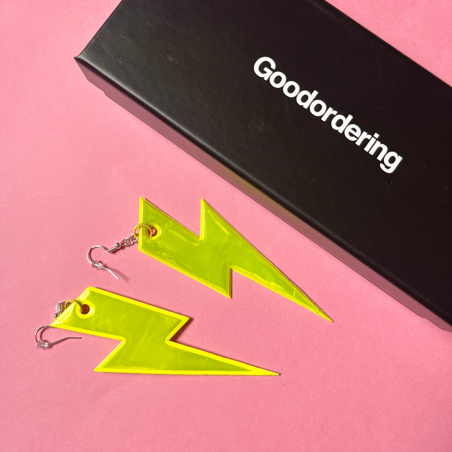 Yellow reflective bolt earrings high vis