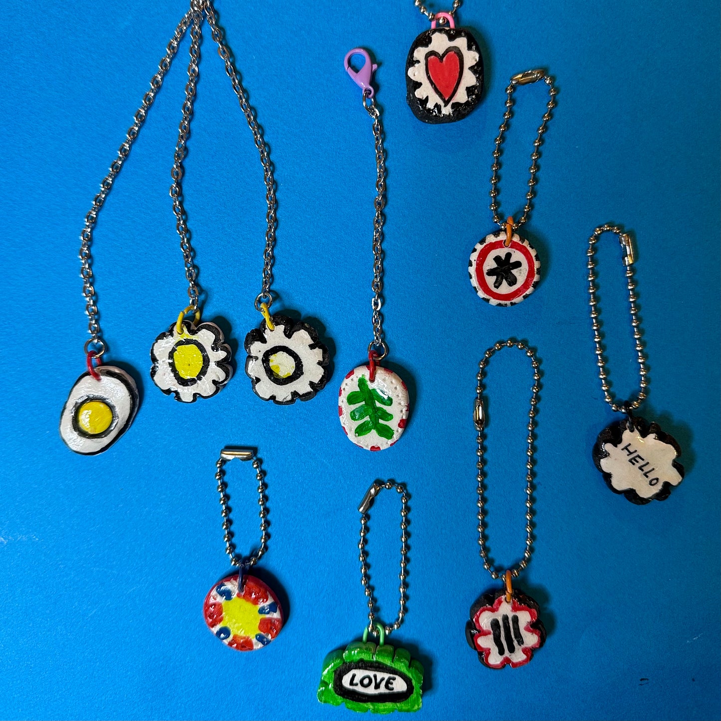 Rustic clay keyring bag charms