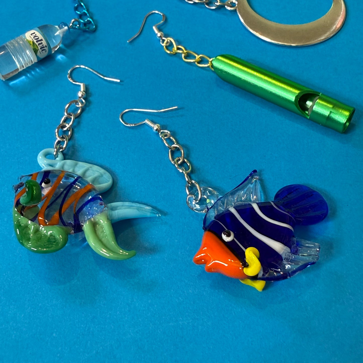 Whimsical motif drop chain earrings
