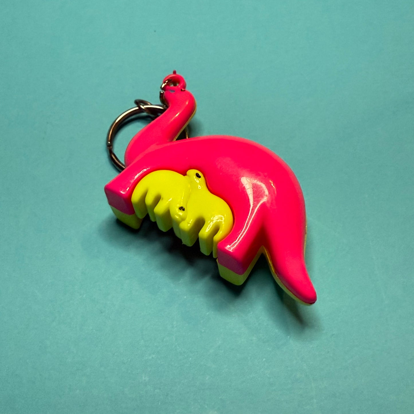 Neon 80s mini mummy dino charm keyring