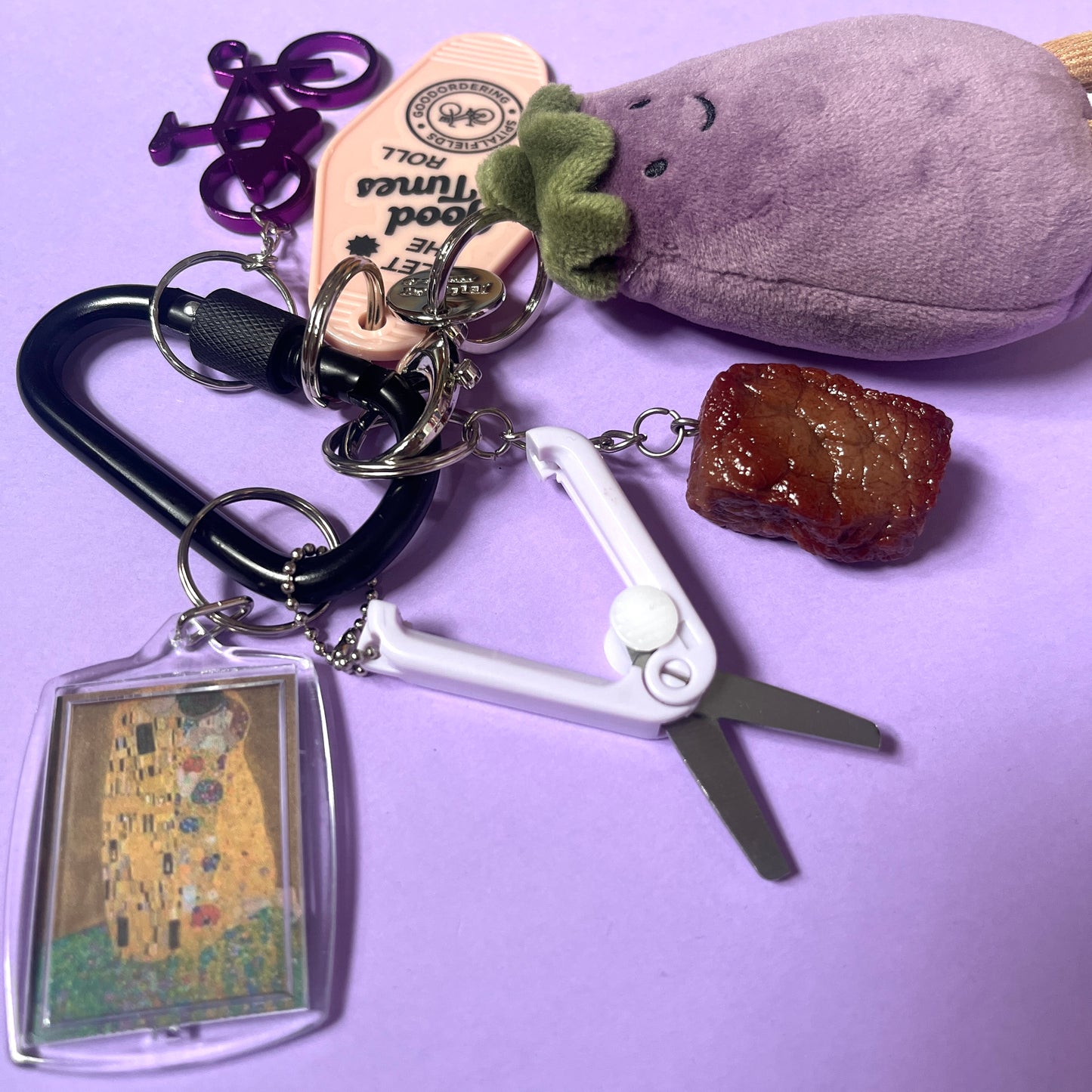 Bag charm and keyring eggplant jelly cat