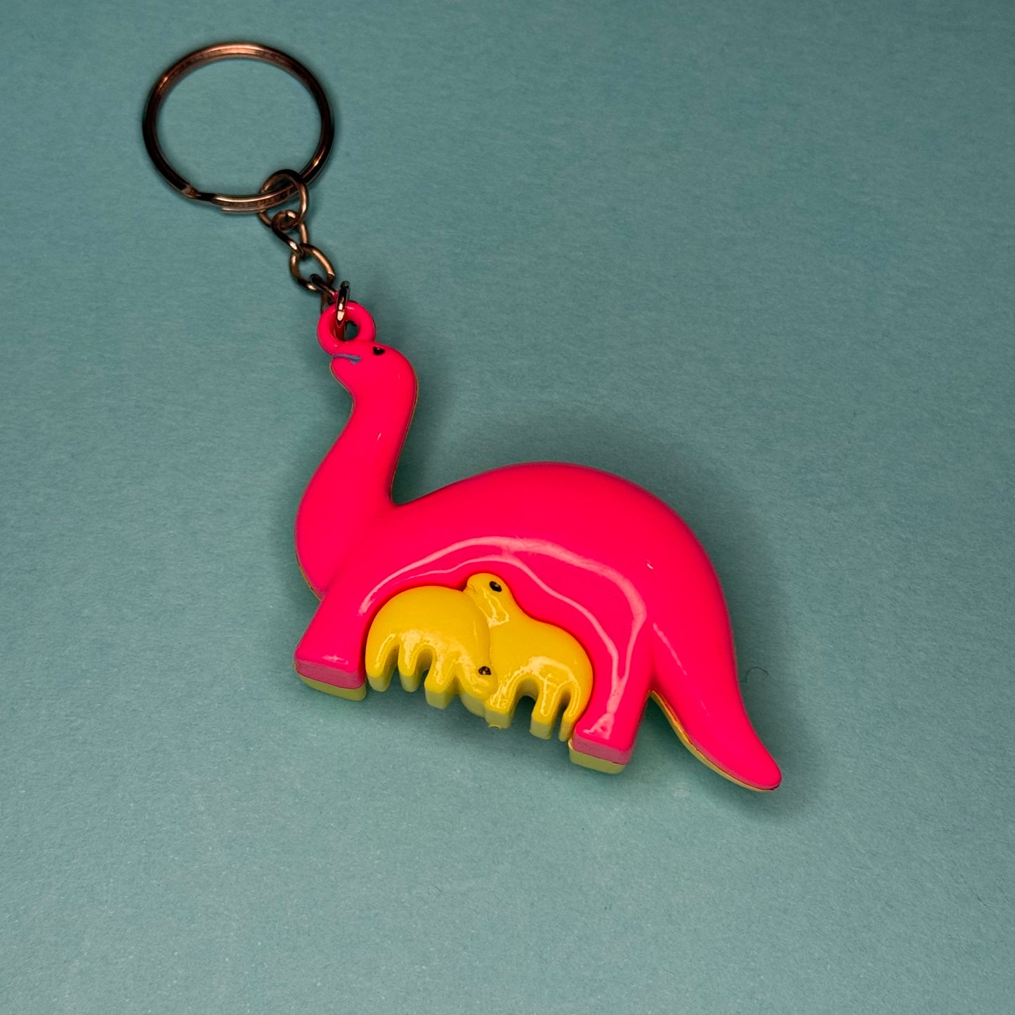 Neon 80s mini mummy dino charm keyring