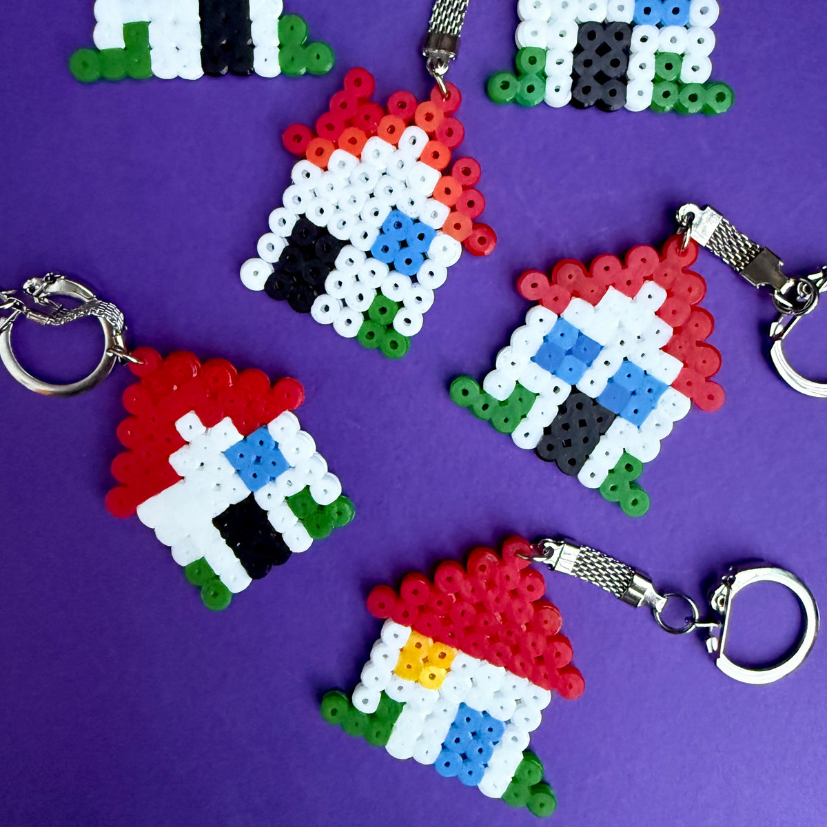 Hama bead cottage keyring