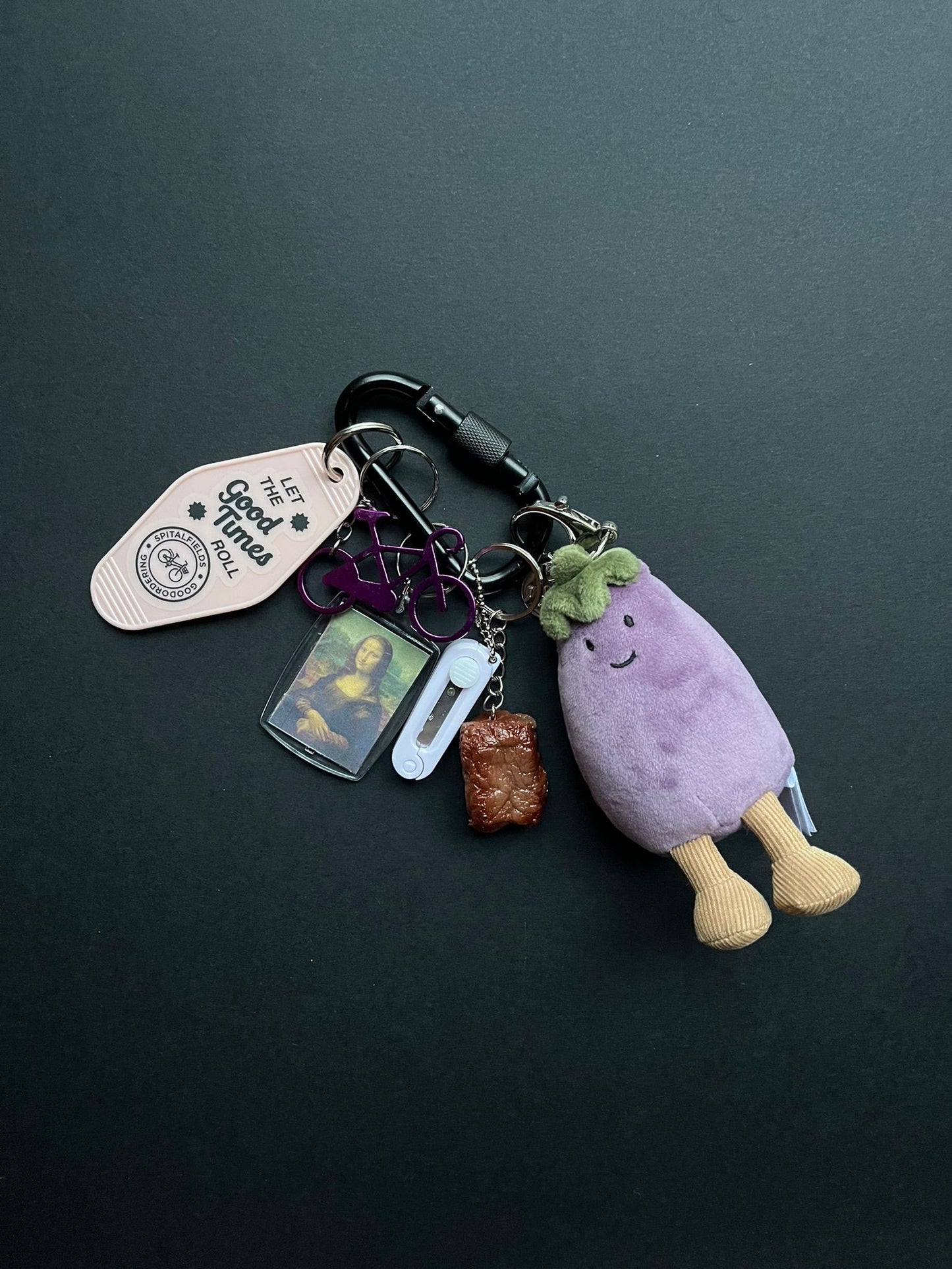 Bag charm and keyring eggplant jelly cat