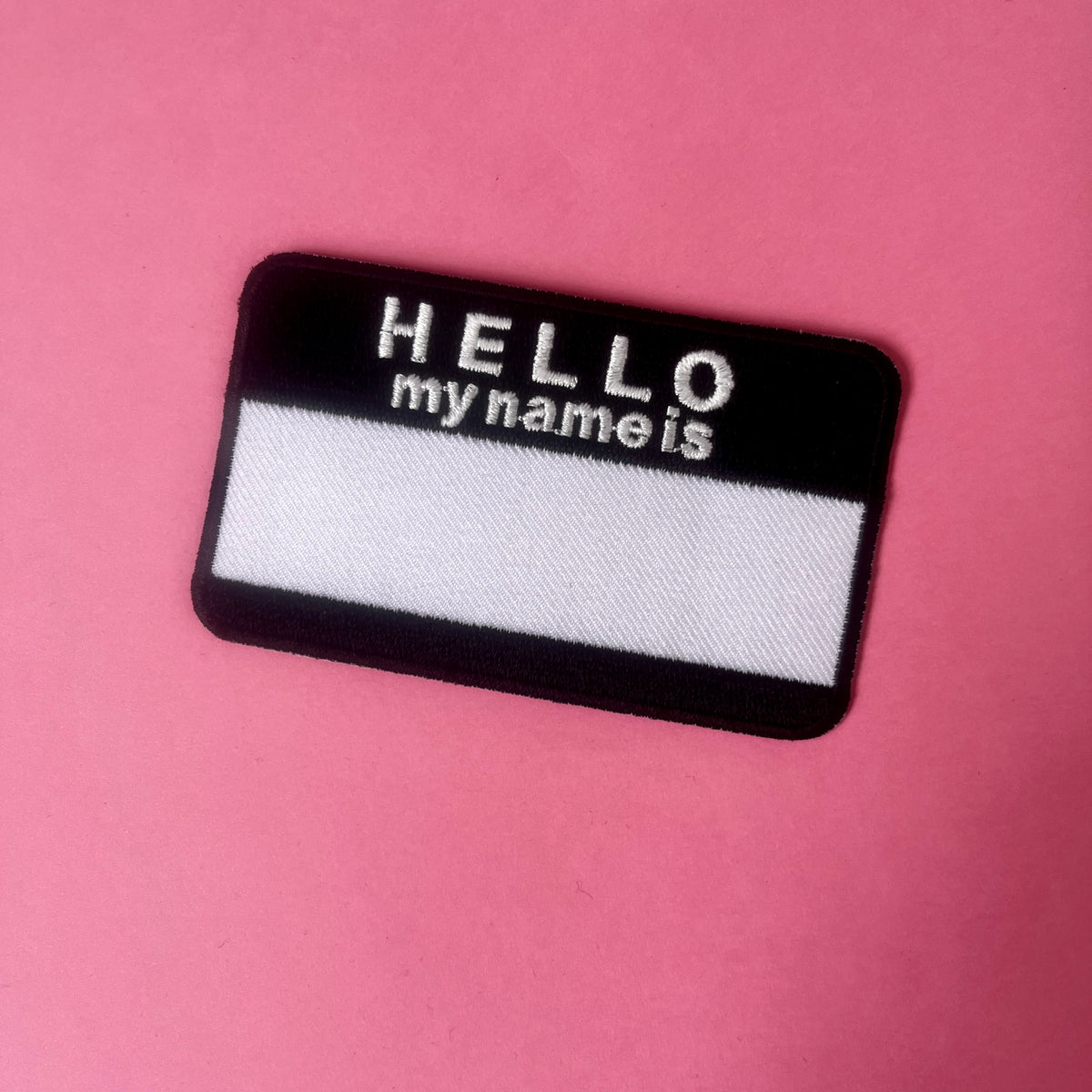 Hello My Name Is embroidered customisable Patch - Goodordering Close-up of black and white embroidered name badge patch