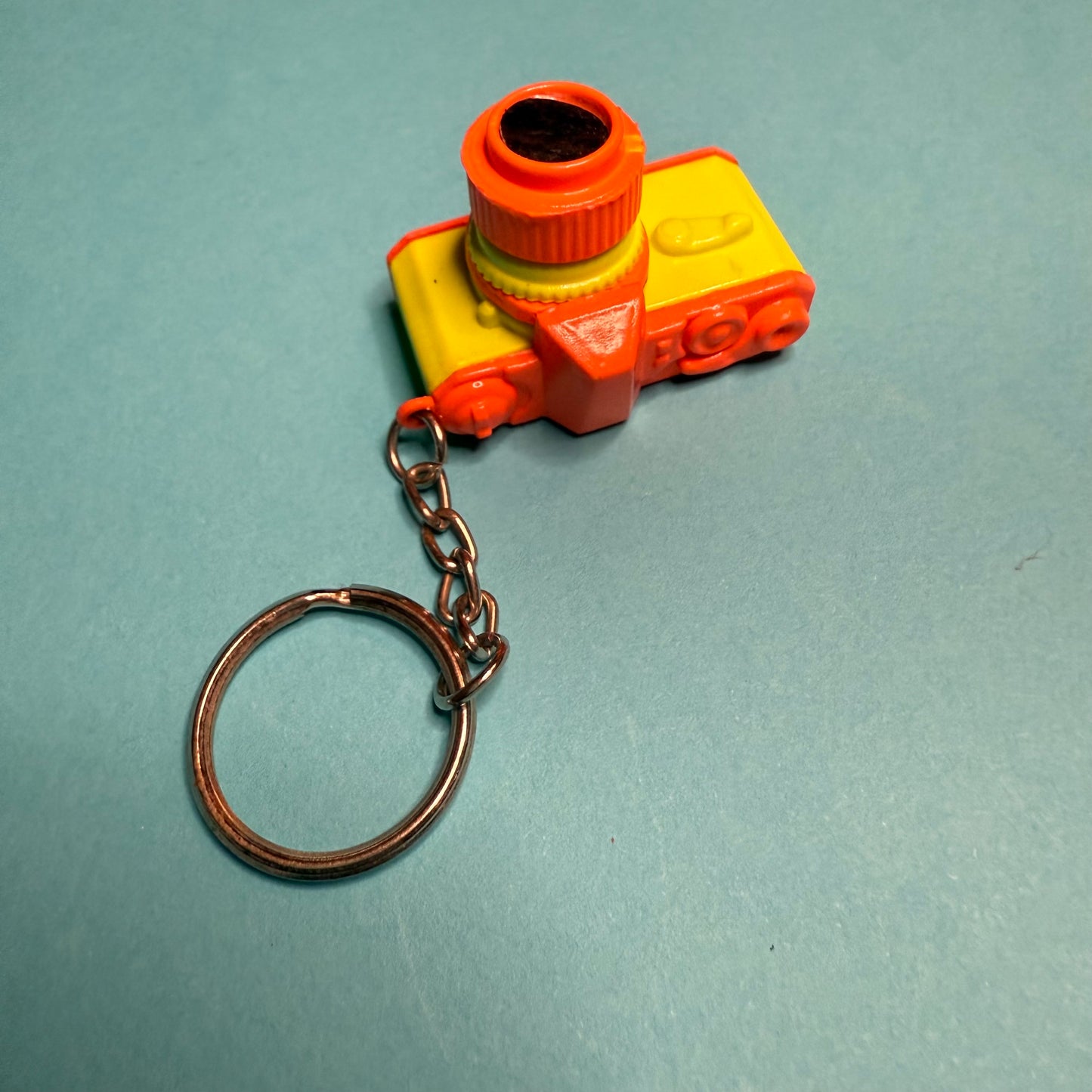 Neon 80s mini orange yellow camera charm keyring