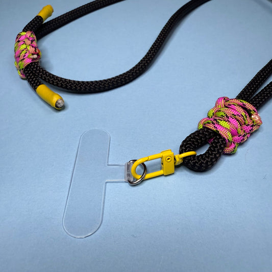 Thick Cord Phone strap lanyard black & multi neon