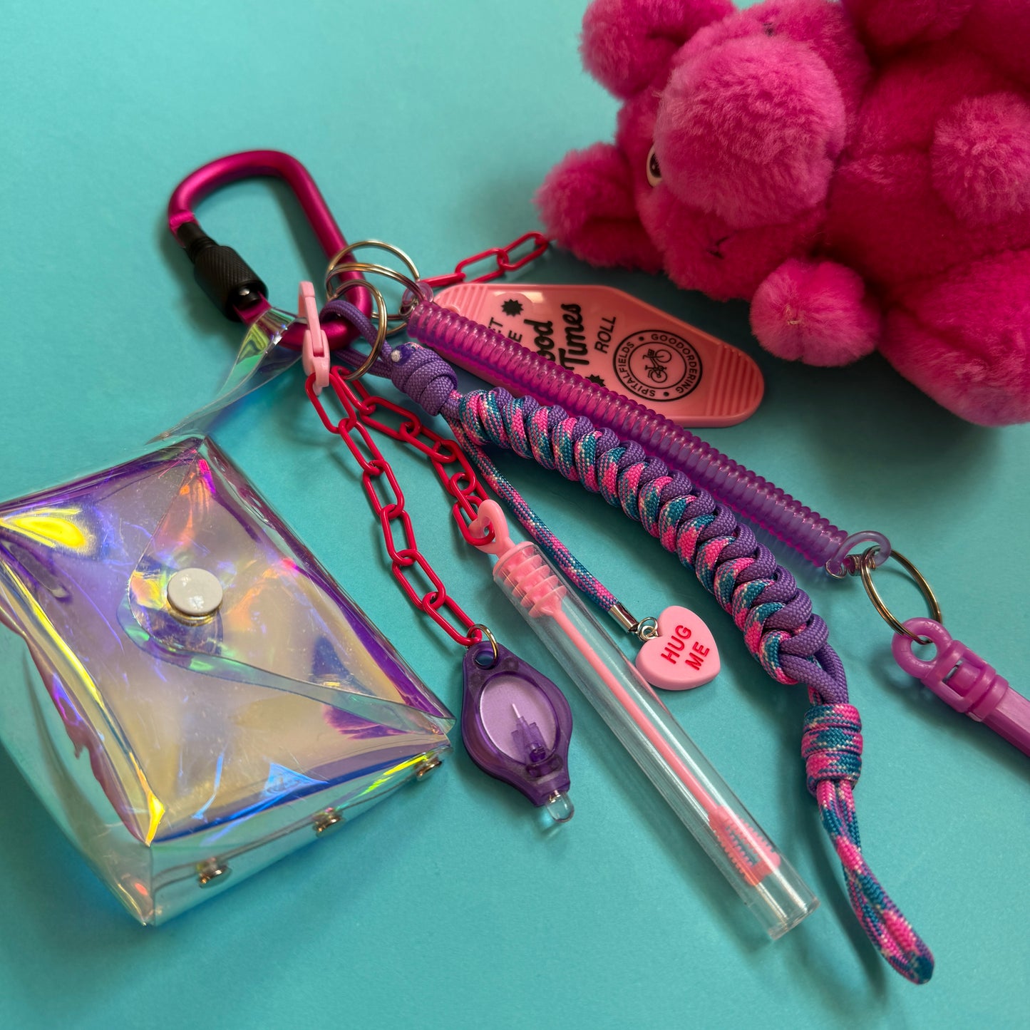 Bag charm and keyring pink purple