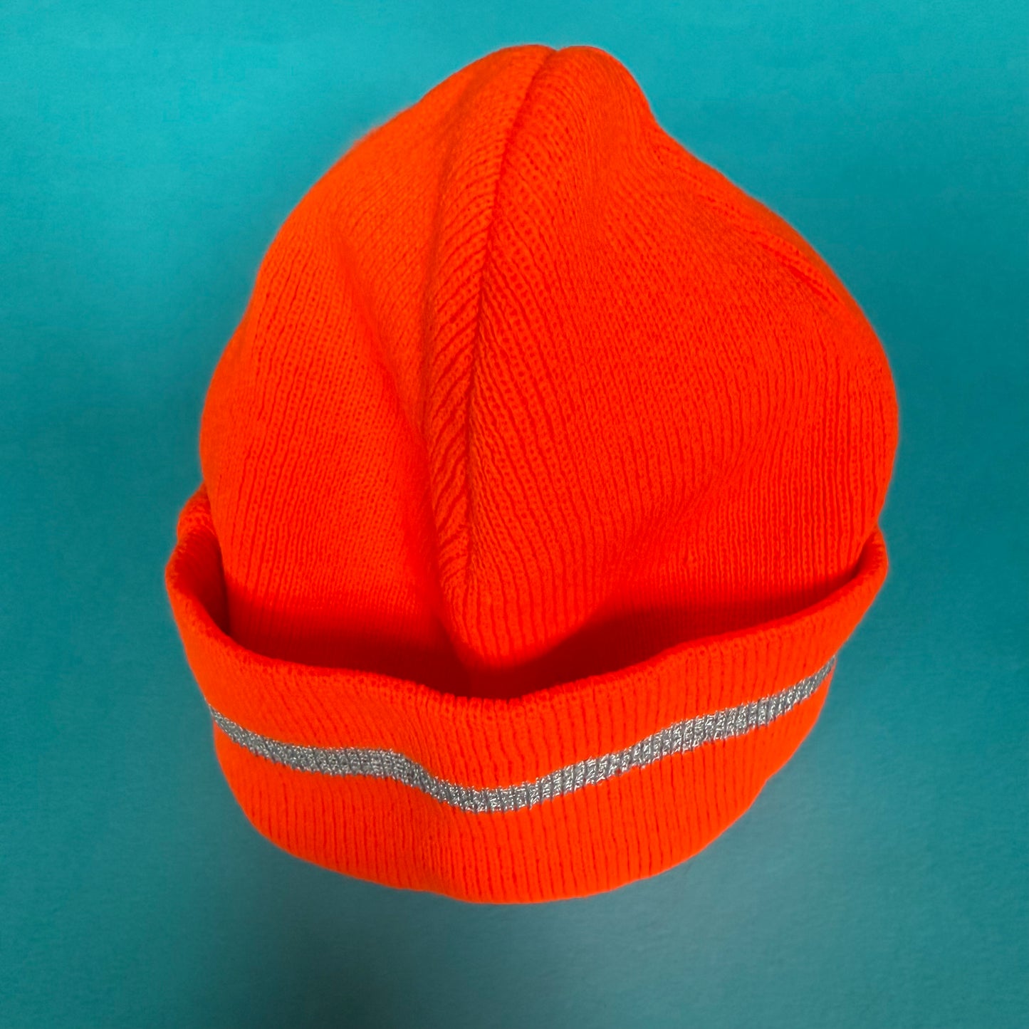 Neon orange beanie with reflective stripe