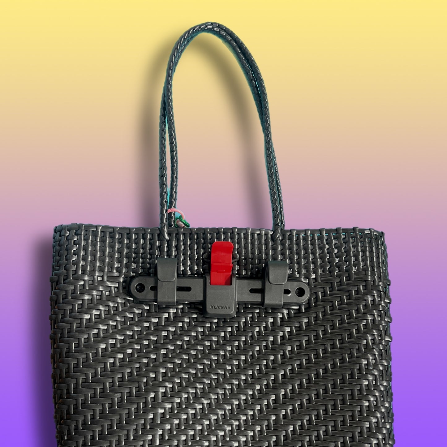 Bicycle Pannier recycled black plastic woven basket tote bag large