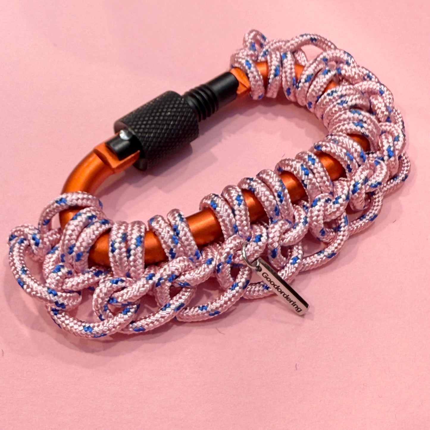 Paracord wrapped carabiner pink flower