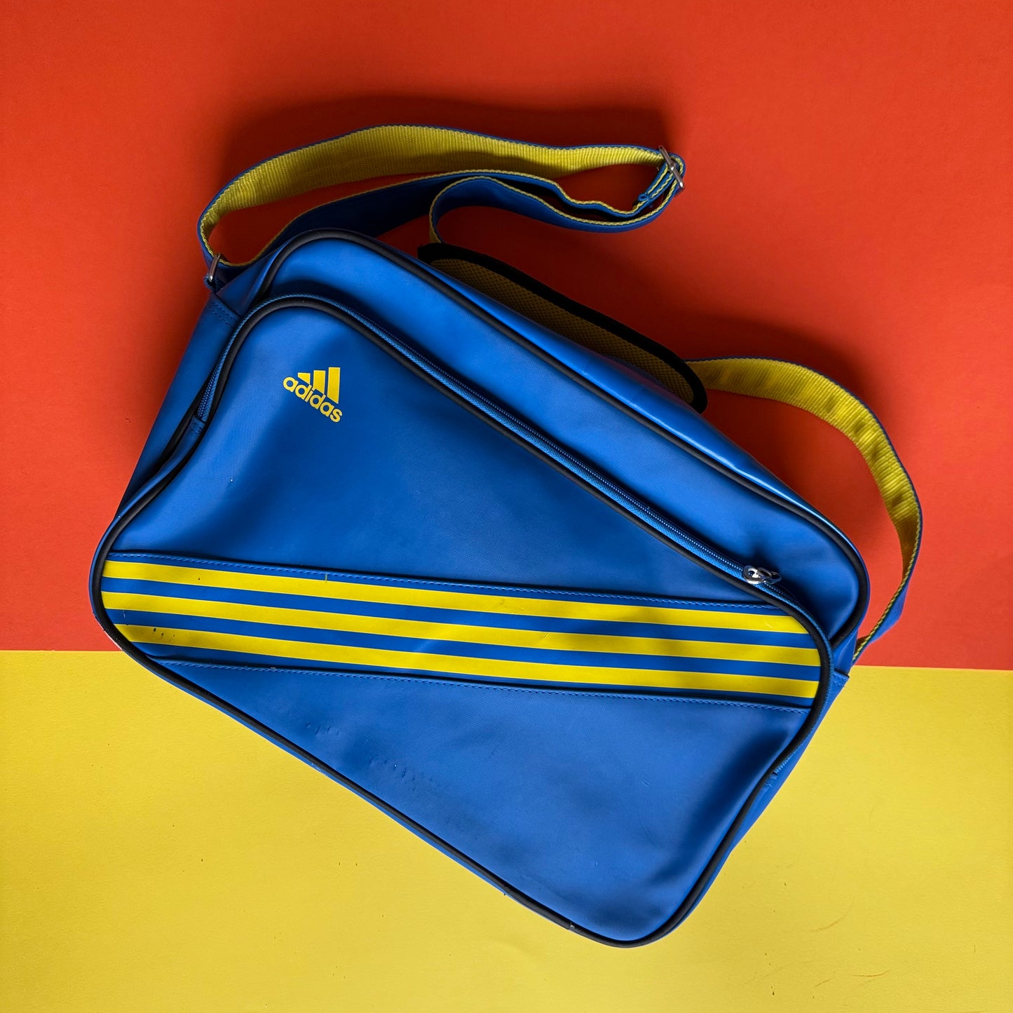 Upcycled Adidas Bike Pannier messenger bag blue yellow