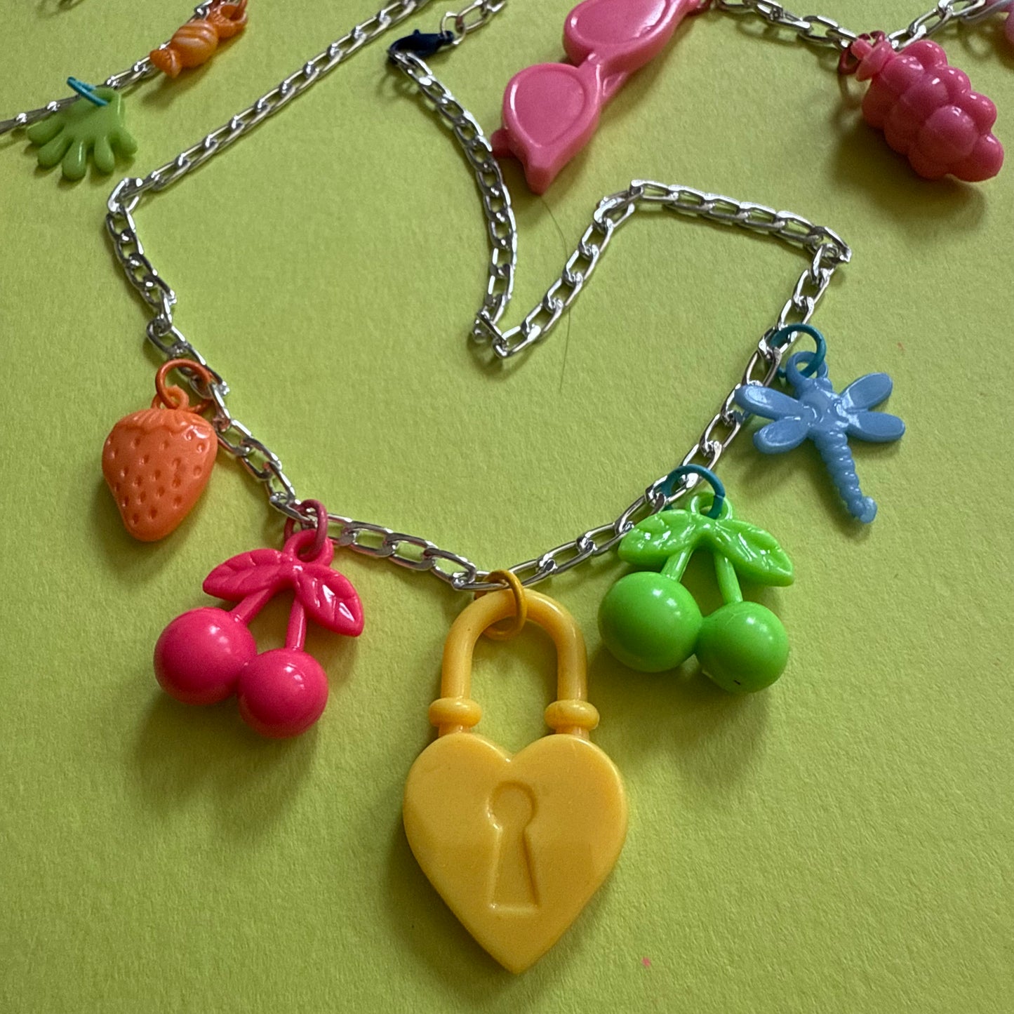 Vintage plastic charm necklace Lock