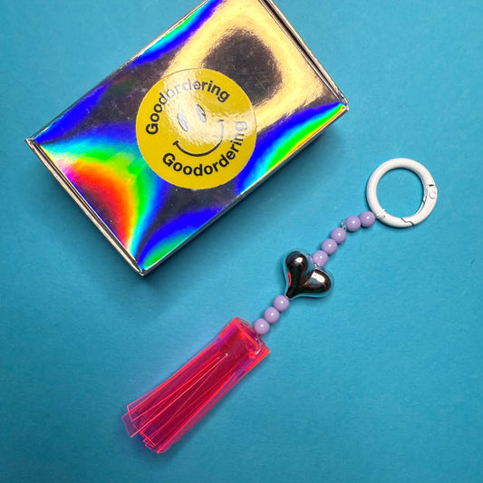 Neon and beaded heart tassle charm