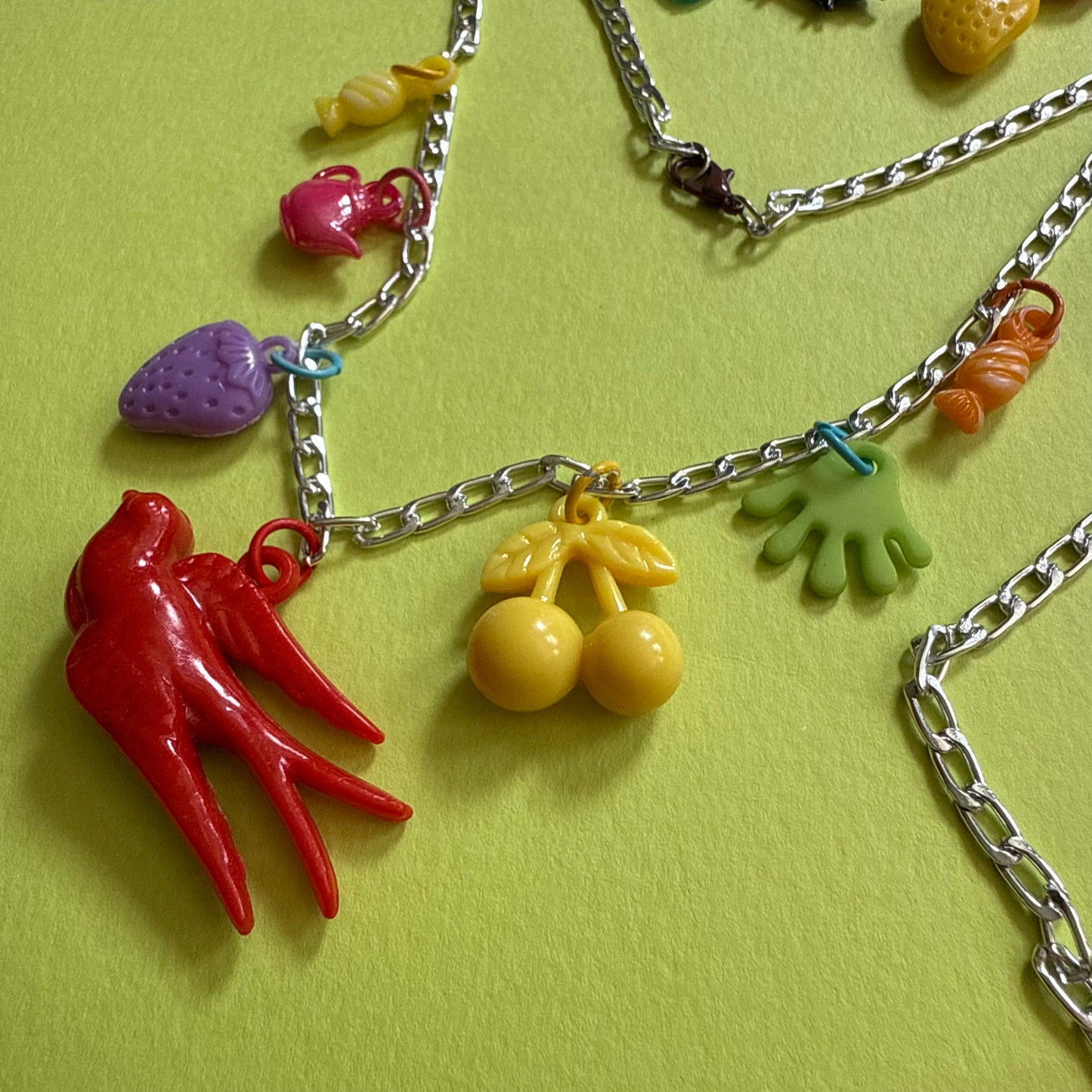 Vintage plastic charm necklace Swallow