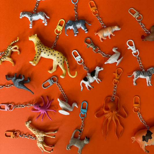 Vintage toy animal keyring charms