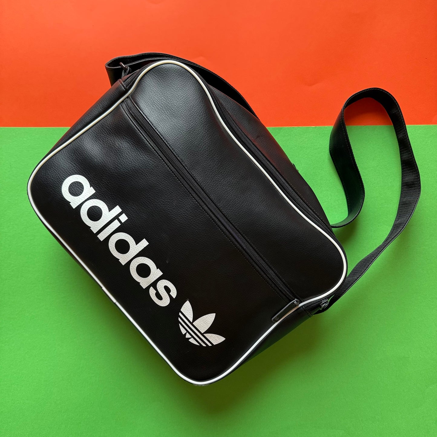 Upcycled Adidas Bike Pannier messenger bag black whitr